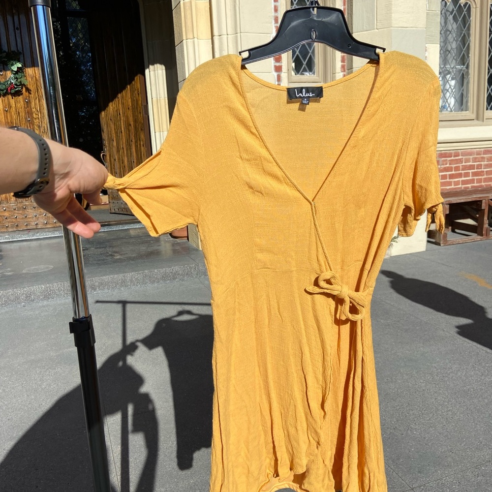 Lulu’s mustard wrap dress
